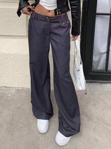 SHEIN EZwear Women's Summer Comfortable Casual Vintage American Style Low Waist Striped Suit Pants