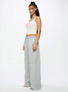 SUMWON WOMEN Wide Leg French Terry Sweatpants Cozy Lounge Pants Athletic Workout Joggers With Elastic WaistbAnd ComFortable Athleisure Winter Training Pants - Grey - View 4