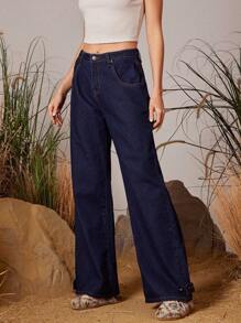 WESTFADE High Rise Western Cowgirl Straight Leg Denim Jeans Spring Break Summer Vacation Music Festival - Dark Wash - View 3