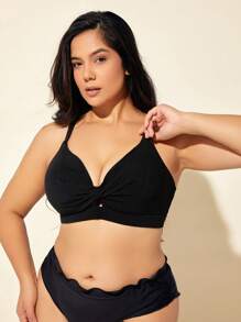 Swim Lushoire Top de traje de baño informal para vacaciones de talla grande con diseño retorcido para mujeres
