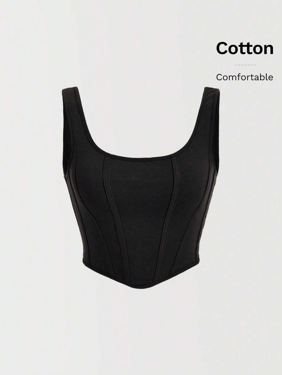 SHEIN MOD Black Summer Solid Scoop Neck Tank Top - Black - View 1