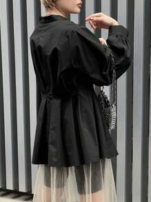 FRIFUL 女式宽松荷叶边拼接衬衫长袖上衣