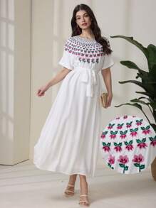 Mulvari Elegant Embroidered Women's Long Dress, Casual And Fashionable For Everyday Wear