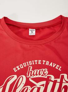 SHEIN Explorewe 1pc Vintage Campus Style Round Neck Short Sleeve T-Shirt For Teen Girl - Red - View 5
