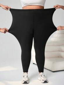 SHEIN CURVE+ 3pcs/Set Plus Size Summer Lightweight Fabric Ankle-Length, 3/4 Length And 1/2 Length Leggings - Black - View 7