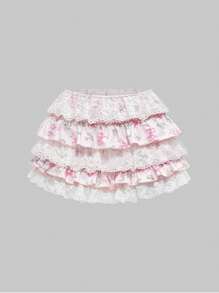 ROMWE Kawaii Women Cute Girly Rabbit & Bow Print 2-In-1 Outfit