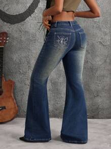SHEIN ICON Jeans casuales y versátiles con bolsillo y efecto desgastado para mujer
