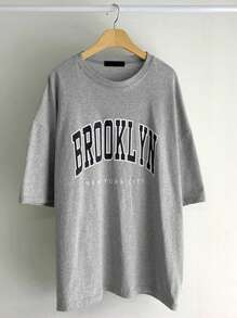DAZY Letter Graphic Drop Shoulder Tee Oversized T-Shirt Streetwear - Grey - View 8