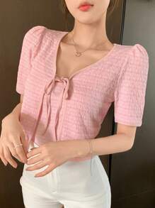DAZY Conjunto de 2 piezas con top corto con nudo delantero y top tipo camisola para mujeres, primavera/verano
