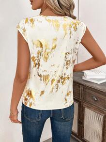 SHEIN Clasi 白色箔圆领无袖修身衬衫女士夏季服装度假服装女士女士服装夏季 - 白色 - 查看 2