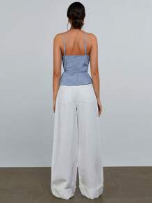Athîral Women's Solid Color Eyelet Tie Up Corset Cami Top - Blue - View 4