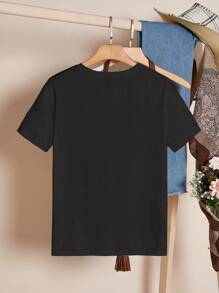 SHEIN Essnce Kaos Wanita Ukuran Besar Kasual Minimalis dengan Gambar "CIAO", Leher Bulat, Lengan Pendek, Pas Badan, Cocok untuk Musim Panas - Hitam - View 2