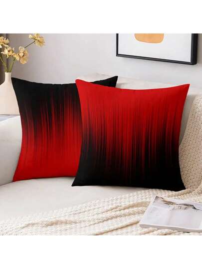 1/2/4 piezas de cojines decorativos con un elegante patrón degradado rojo y negro, impresión de un solo lado, con un estilo de arte moderno minimalista para la decoración del dormitorio y la sala de estar, sin relleno de cojín, en un diseño de moda