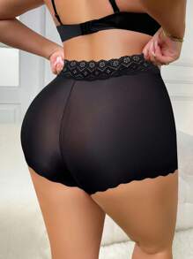 Miss Vinta 1 件大码女式无缝蕾丝边三角内裤 - 黑色 - 查看 4