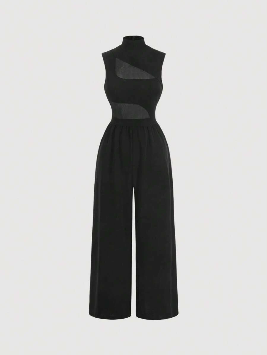 SHEIN MOD Black Casual Minimalist Chic Sexy Women's Jumpsuit - Black - View 1