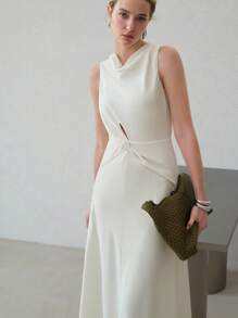 MOTF PREMIUM VESTIDO CON CORTE RETORCIDO Y ABERTURA - Beis - Ver 2