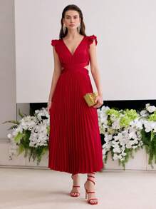 MOTF Soiréza VESTIDO PLISSADO COM DECOTE FINO - Vermelho - Ver 5