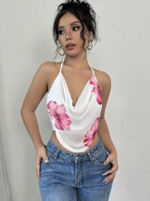 Firerie Top attillato da donna taglie forti con stampa floreale, scollo arricciato e schiena scoperta, elegante e confortevole, adatto allo stile vacanziero
