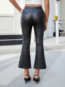 纯色涂层修身踝长喇叭裤，简约百搭夏季专业休闲长裤，黑色 - 黑色 - 查看 2