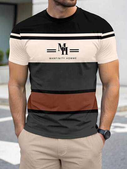 Manfinity Homme Men's Minimalist Striped Print Casual Short Sleeve T-Shirt