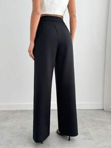EURMUSE Women Solid Color Button Detailed Wide Leg Pants Women Pants Wide Leg Women S Work Clothes Women S Outfit Wide Leg Jeans Woman Women S Clothes - Black - View 2