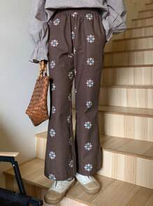 FRIFUL Pantalones acampanados de ajuste ceñido con estampado para mujeres, casuales y elegantes para uso diario - Marrón - Ver 7