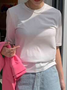 DAZY 純色圓領短袖t恤 - 白色 - 查看 6