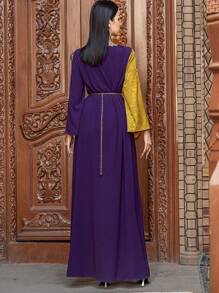 Layrah Multi-Colored Handmade Embellished Long Sleeve Arabian Dress, Modest Kaftan For Evening Party/Wedding Guest/Anniversary - Multicolor - View 3