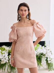 MOTF Soiréza JACQUARD OFF SHOULDER MINI DRESS - Baby Pink - View 5