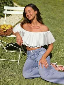 SHEIN VCAY Top estilo vacacional de un solo hombro para mujeres - Blanco - Ver 7