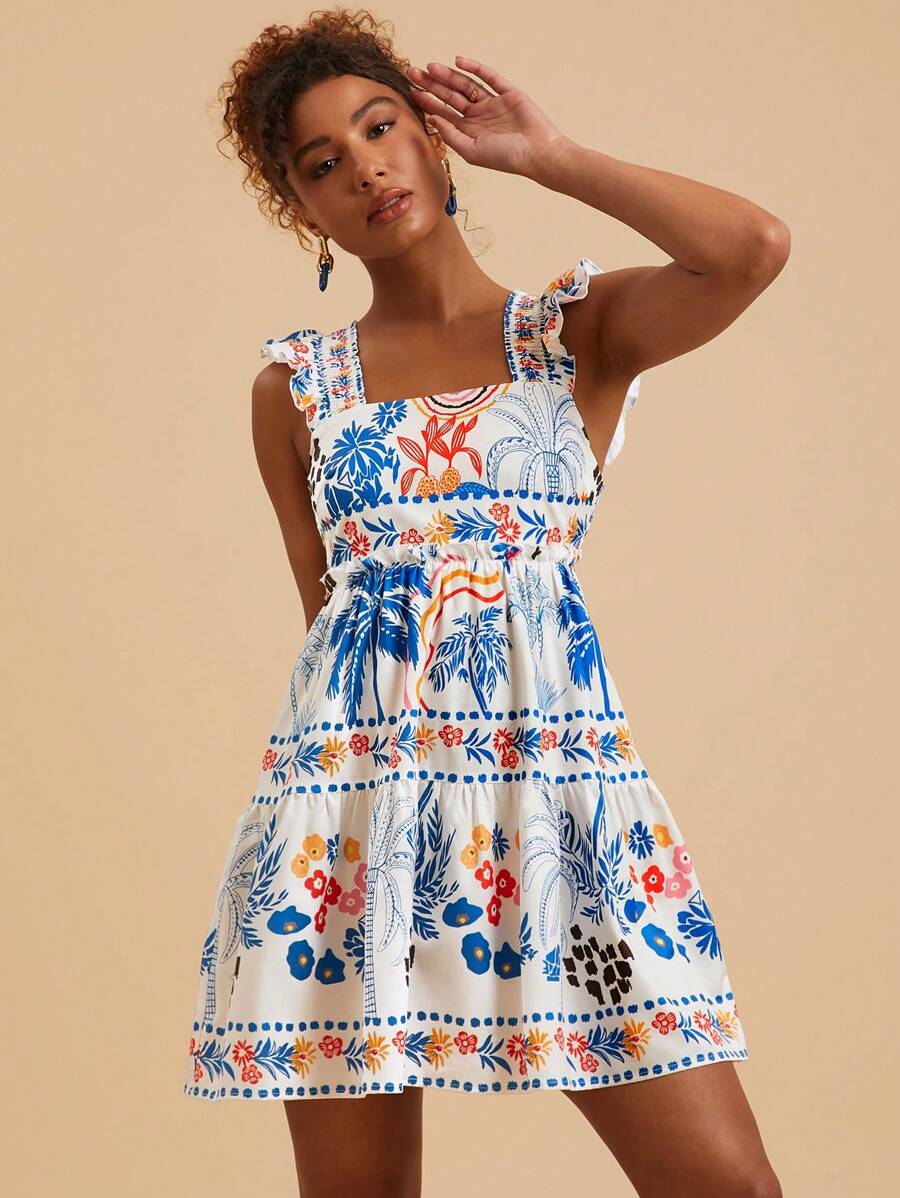 Travachic Tropical Print Casual Mini Dress For Holiday - Multicolor - View 1