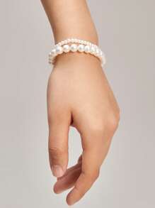 2 Stück Armband-Set mit Kunstperle, zierliches Armband mit Kunstperle, Boho-Armband, Stretcharmband, Brautjungfern-Party-Schmuck, Geschenke für Frauen und Mädchen, Weihnachten, Winter, Weihnachtsgeschenke