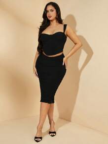 SHEIN BAE Plus Size Women's Summer Elegant Black Camisole Bra Top, Sexy Fashion Blouse, Suitable For Concert, Vacation, Casual, Business Casual, Western, Cute, Office, Wedding, Club, Graduation, Brunch, Spring, Holiday