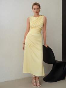 SHEIN x PRISCILA & JIMENA MOTF PREMIUM RUCHED METAL BUTTERFLY MIDI DRESS