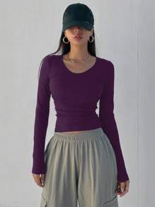 Dazy Star Women's Fitted Crew Neck Long Sleeve All-Match Casual T-Shirt,Fall Clothes - Purple - View 6