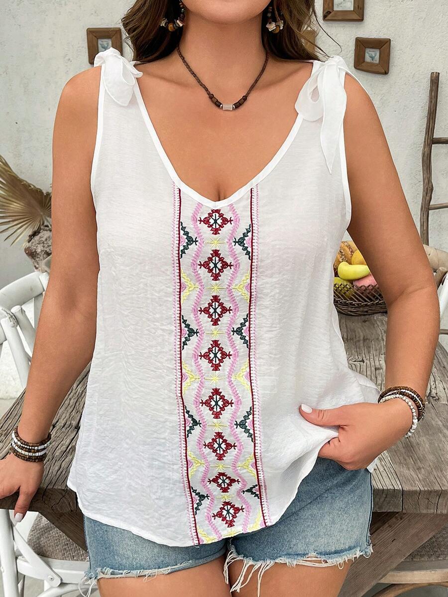 Breezaya Plus Size Embroidery Twist Decor Camisole - Blue - View 1