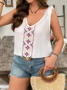 Breezaya Plus Size Embroidery Twist Decor Camisole - Blue - View 4