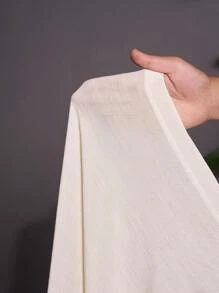 SHEIN CURVE+ Quần dài rộng rãi, màu trơn, chắp vá cỡ lớn, mặc hàng ngày, đi nghỉ mát bãi biển mùa hè, kỳ nghỉ Boho - Màu be - Xem 9