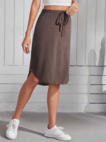 SHEIN Essnce 女士纯色系带 A 字形休闲半身裙