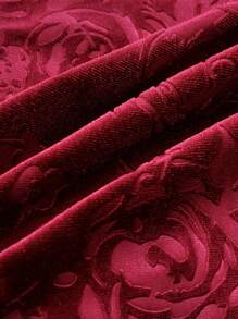 Sweetra Váy ngắn trễ vai cho nữ, dáng ôm bó nhung, tiệc Giáng sinh, hở lưng, họa tiết in màu đỏ gợi cảm cho trang phục năm mới - Đỏ - Xem 5