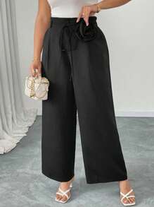 SHEIN Unity Pantalón ancho casual y holgado de unicolor en talla grande - Negro - Ver 4