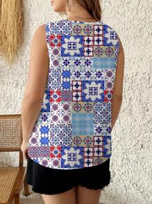 Glamance Pamile Women Blue Plus Size Blouses Sleeveless V Neck Boho All Over Print,Floral,Plain, Summer Outfits For Women Summer Tops Going Out