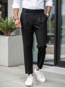 Manfinity Mode Men's Solid Color Front Button Pocket Simple Design Casual Trousers - Black - View 1