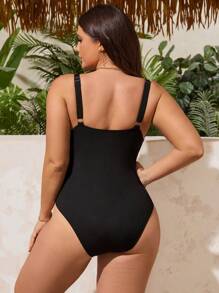 Swim Lushoire Đồ bơi liền thân thắt nơ bèo cỡ lớn cho nữ, đồ bơi một mảnh đi nghỉ thường ngày - màu đen - Xem 2