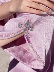 Layrah 休闲优雅长袖长裙，简约风格，适合日常穿着，卡夫坦和贾拉比亚，女士奢华晚礼服，端庄 - 粉色 - 查看 4