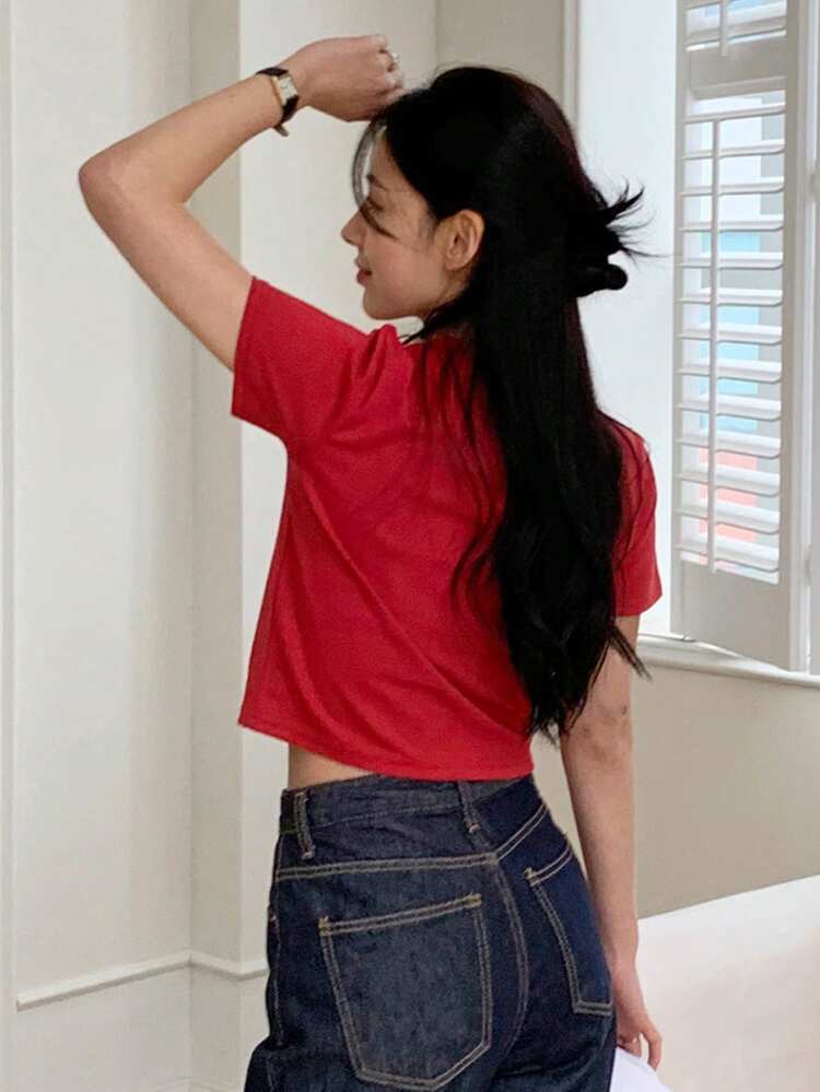 Ladies Solid Color Short Sleeve T-Shirt Summer