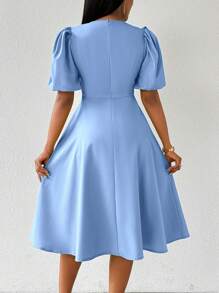 Lunelith SHEIN Lunessa 绿色泡泡袖高腰长裙，适合女性，春夏季 - 淺藍色 - 查看 2