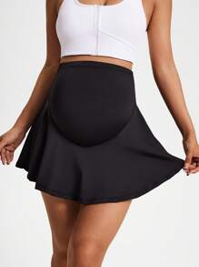 GentleRue Maternity Váy nửa thân thể thao ngoài trời màu trơn có đai lưng có thể điều chỉnh cho bà bầu - màu đen - Xem 3