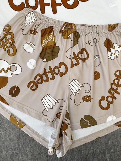 Letter Graphic Print Top Shorts Pants PJ Set Pajama view 5
