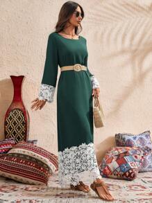 SHEIN LUNE Women's Minimalist Casual Long Dress, Everyday Wear - Green - View 5